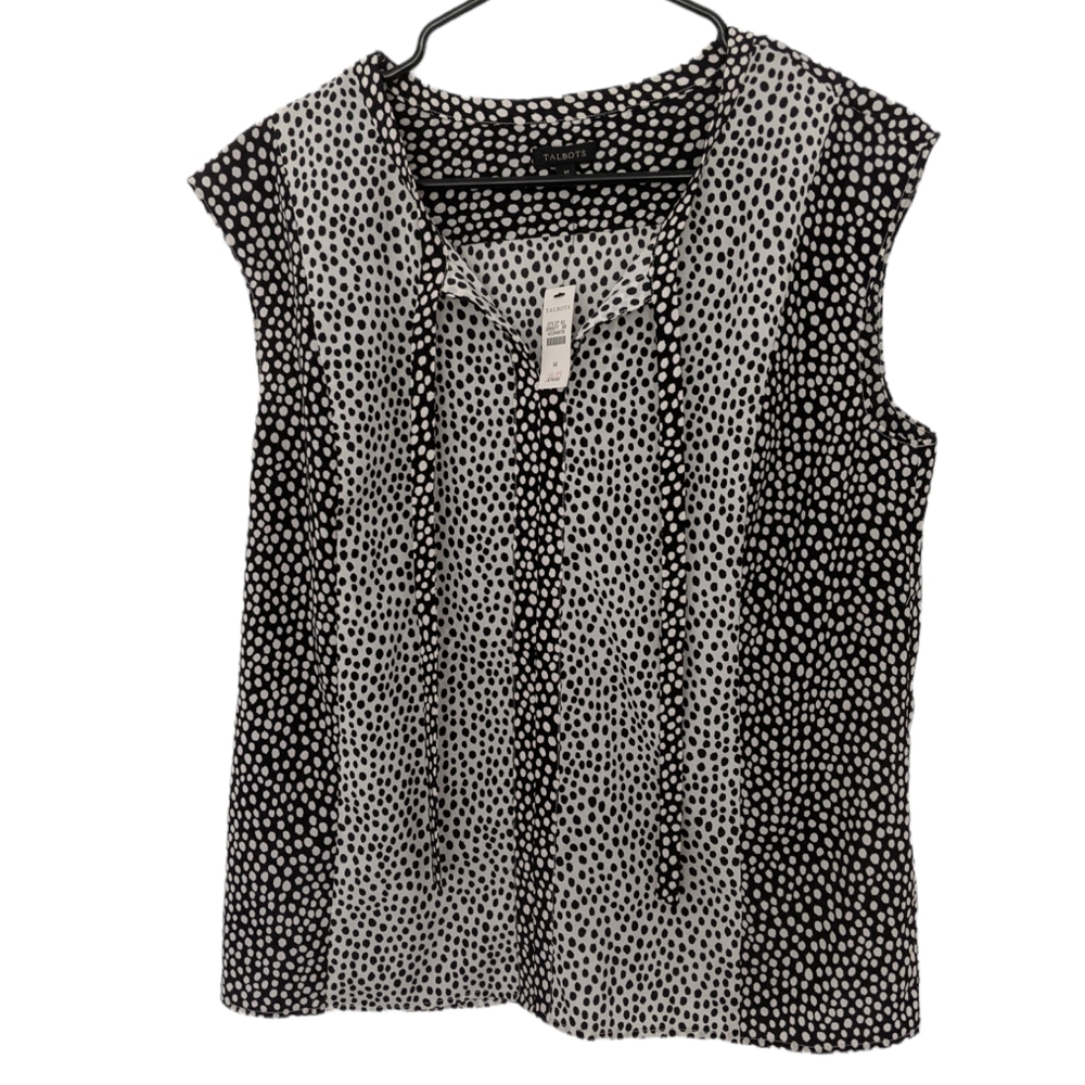 TALBOTS Sleeveless Top Medium Black and Off White Dots